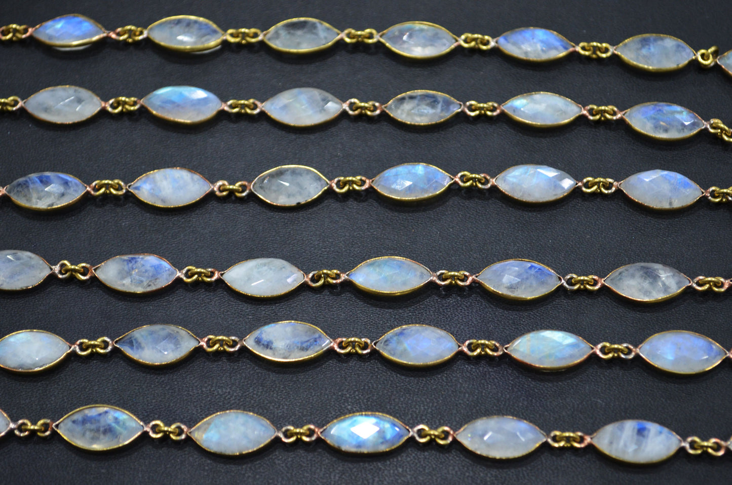 Rainbow Moonstone Marquise Shape Connector Chain , 8x15 mm , RB-5990