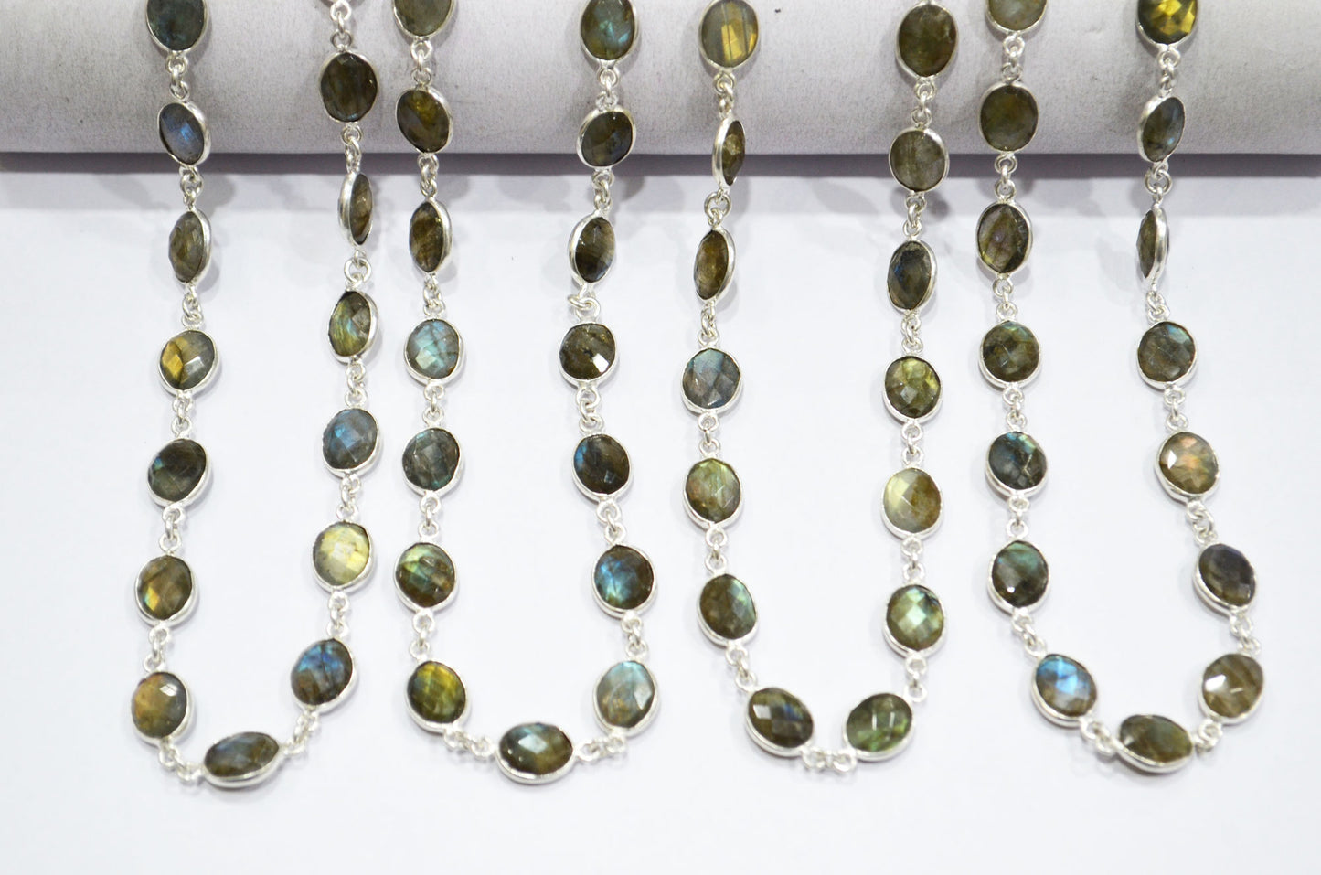 Labradorite Faceted Oval Shape Connector Chain , 8x10 mm , RB-5991