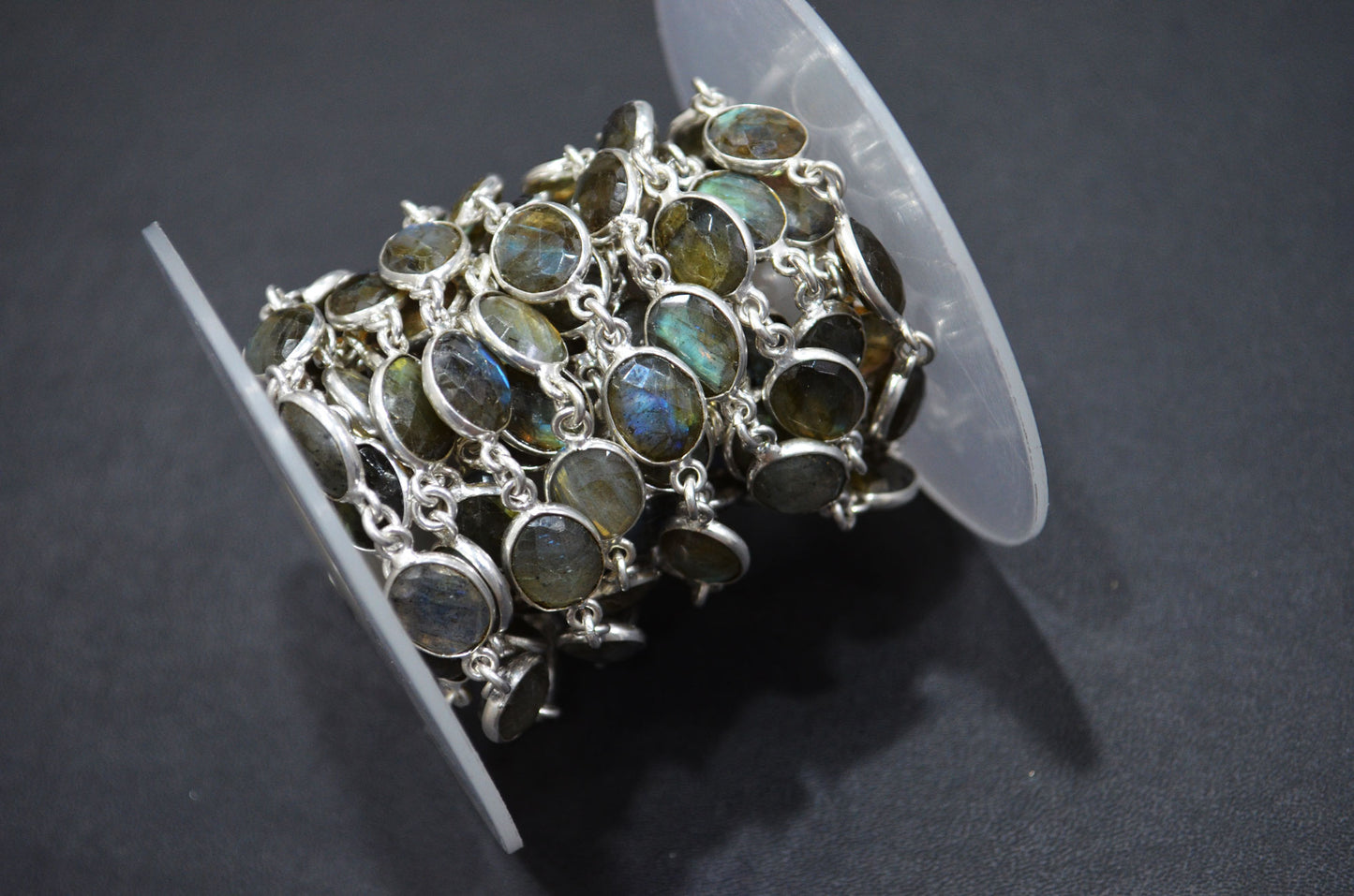 Labradorite Faceted Oval Shape Connector Chain , 8x10 mm , RB-5991