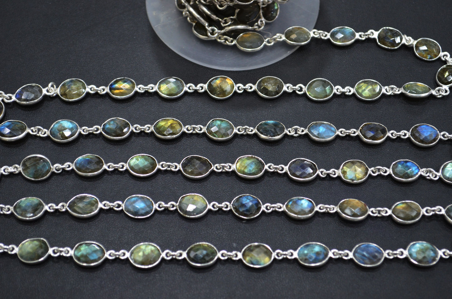 Labradorite Faceted Oval Shape Connector Chain , 8x10 mm , RB-5991
