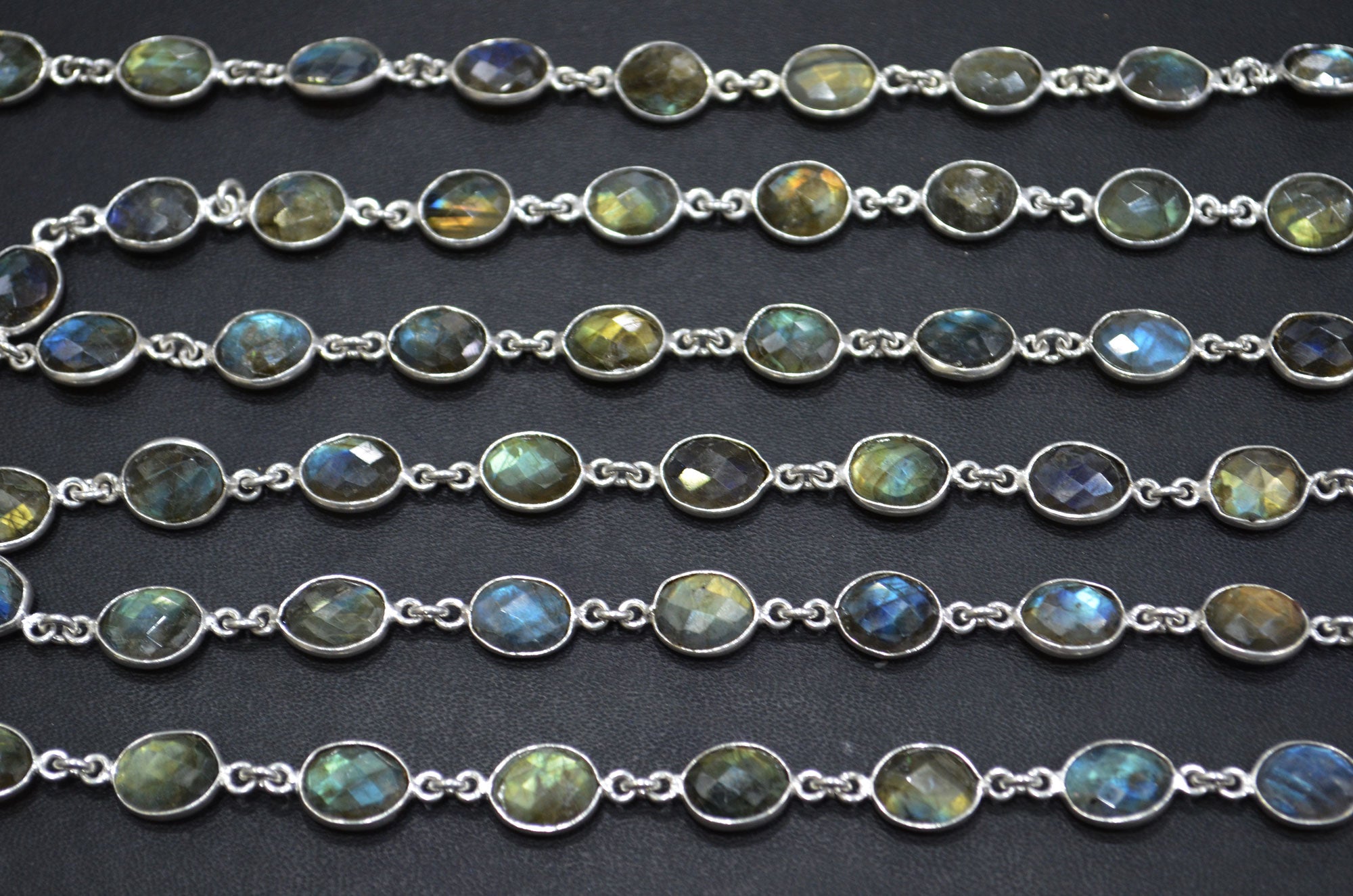 Labradorite Faceted Oval Shape Connector Chain , 8x10 mm , RB-5991