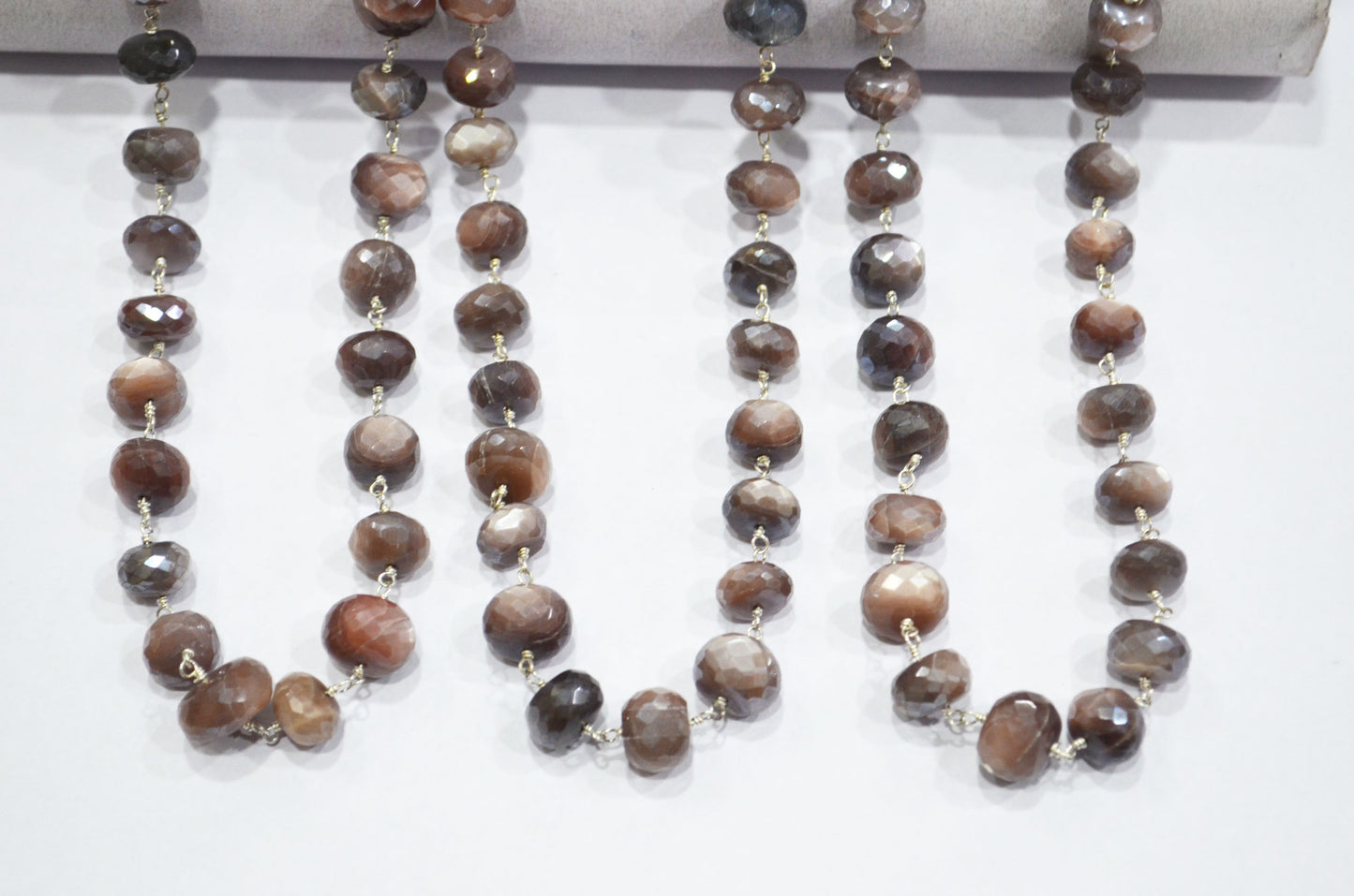 Mystic Chocolate Moonstone Faceted Rondelle Shape Rosary Beaded Chain , 9.50 - 10 mm , RB-5994
