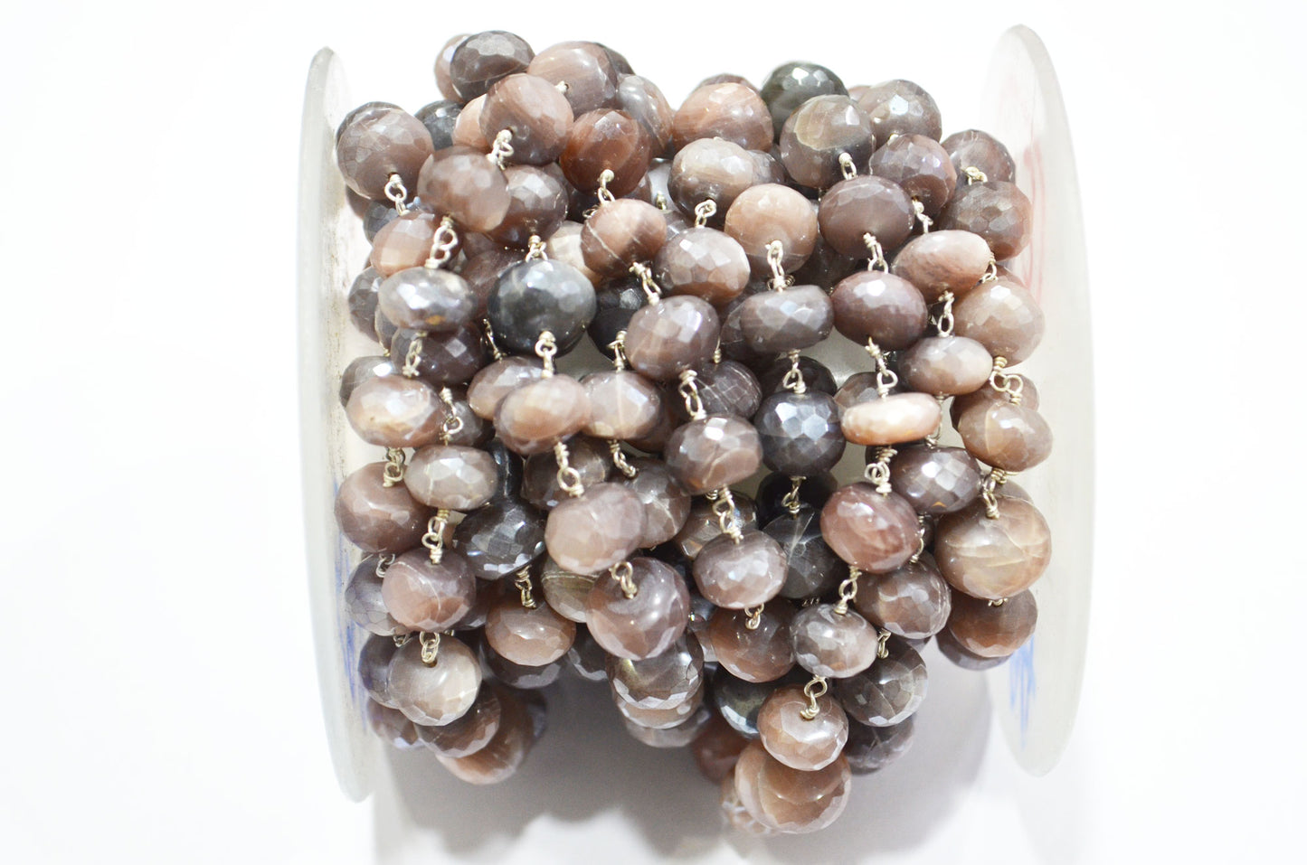 Mystic Chocolate Moonstone Faceted Rondelle Shape Rosary Beaded Chain , 9.50 - 10 mm , RB-5994