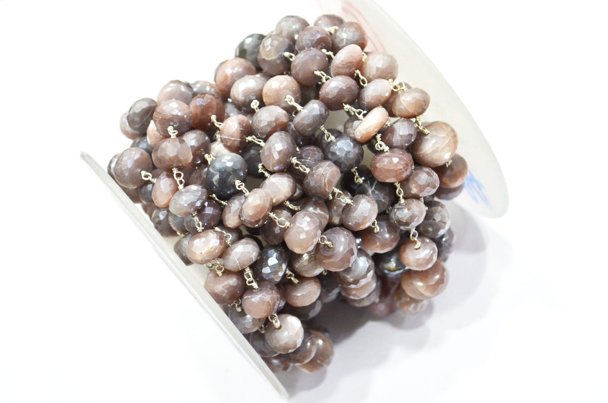 Mystic Chocolate Moonstone Faceted Rondelle Shape Rosary Beaded Chain , 9.50 - 10 mm , RB-5994