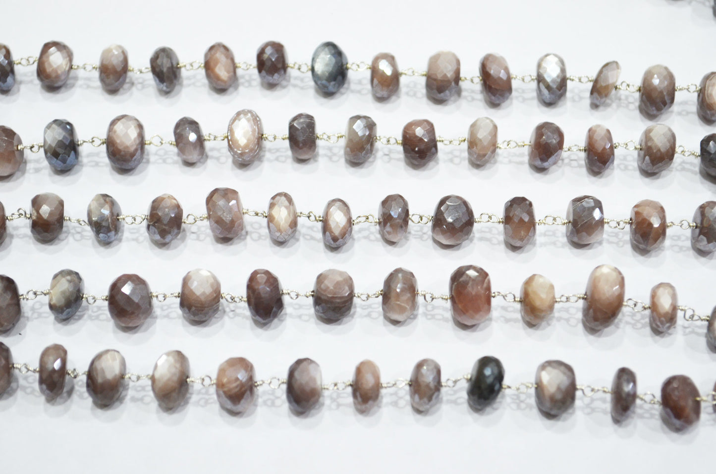 Mystic Chocolate Moonstone Faceted Rondelle Shape Rosary Beaded Chain , 9.50 - 10 mm , RB-5994