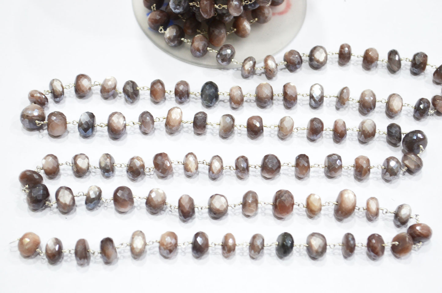 Mystic Chocolate Moonstone Faceted Rondelle Shape Rosary Beaded Chain , 9.50 - 10 mm , RB-5994