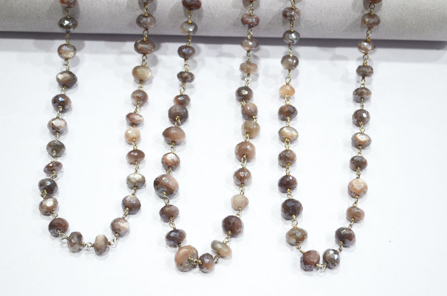 Mystic Chocolate Moonstone Faceted Rondelle Shape Rosary Beaded Chain , 8 - 9.50 mm , RB-5995