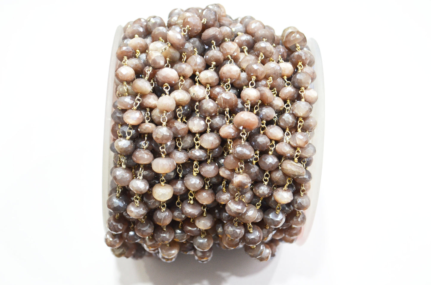 Mystic Chocolate Moonstone Faceted Rondelle Shape Rosary Beaded Chain , 8 - 9.50 mm , RB-5995