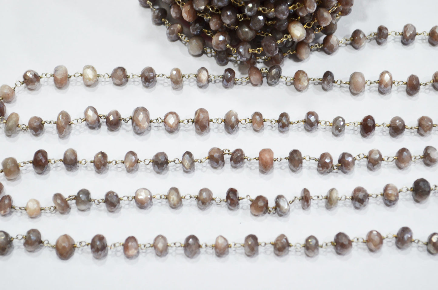 Mystic Chocolate Moonstone Faceted Rondelle Shape Rosary Beaded Chain , 8 - 9.50 mm , RB-5995