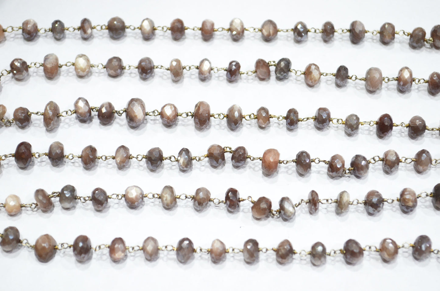 Mystic Chocolate Moonstone Faceted Rondelle Shape Rosary Beaded Chain , 8 - 9.50 mm , RB-5995