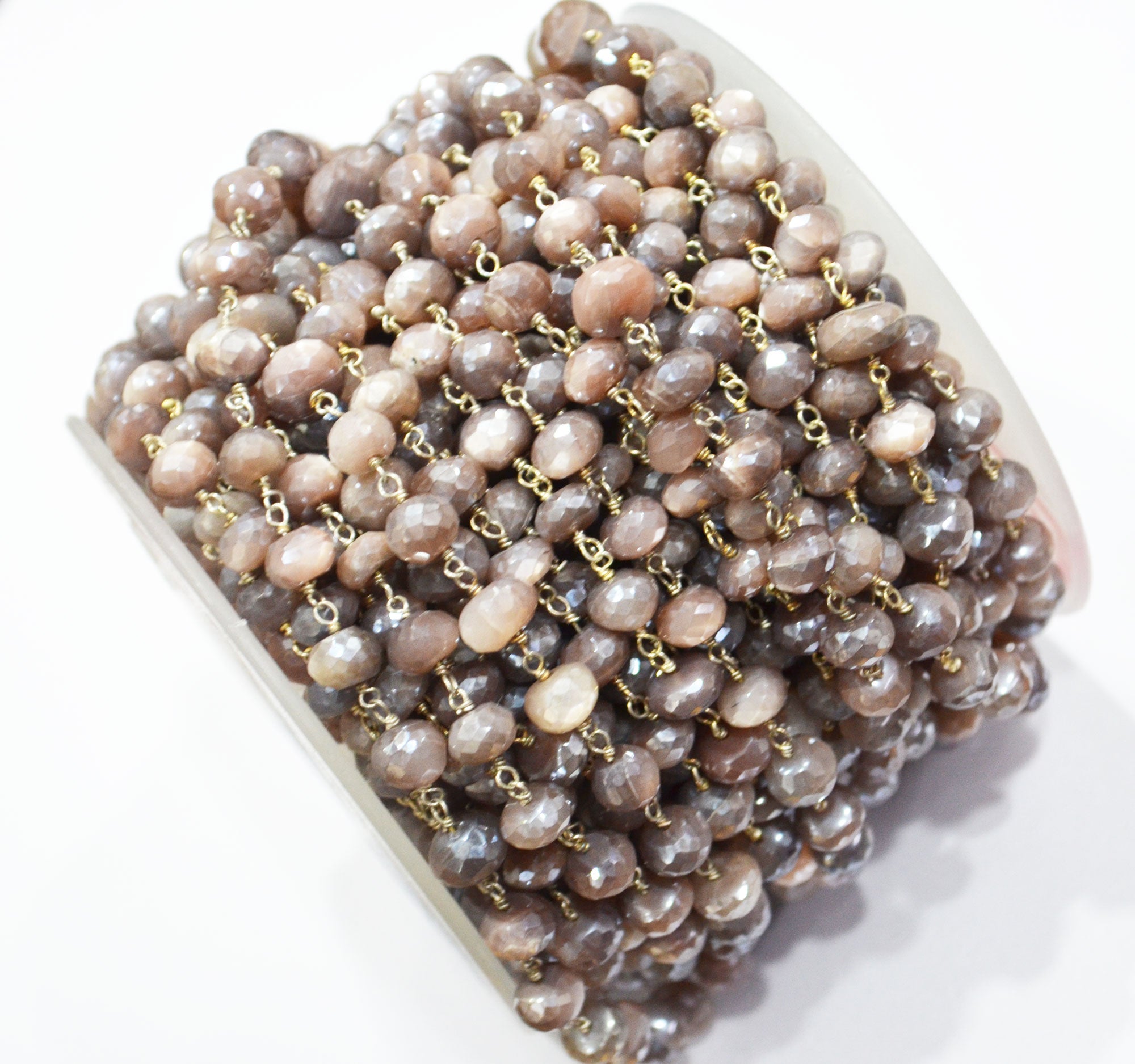 Mystic Chocolate Moonstone Faceted Rondelle Shape Rosary Beaded Chain , 8 - 9.50 mm , RB-5995