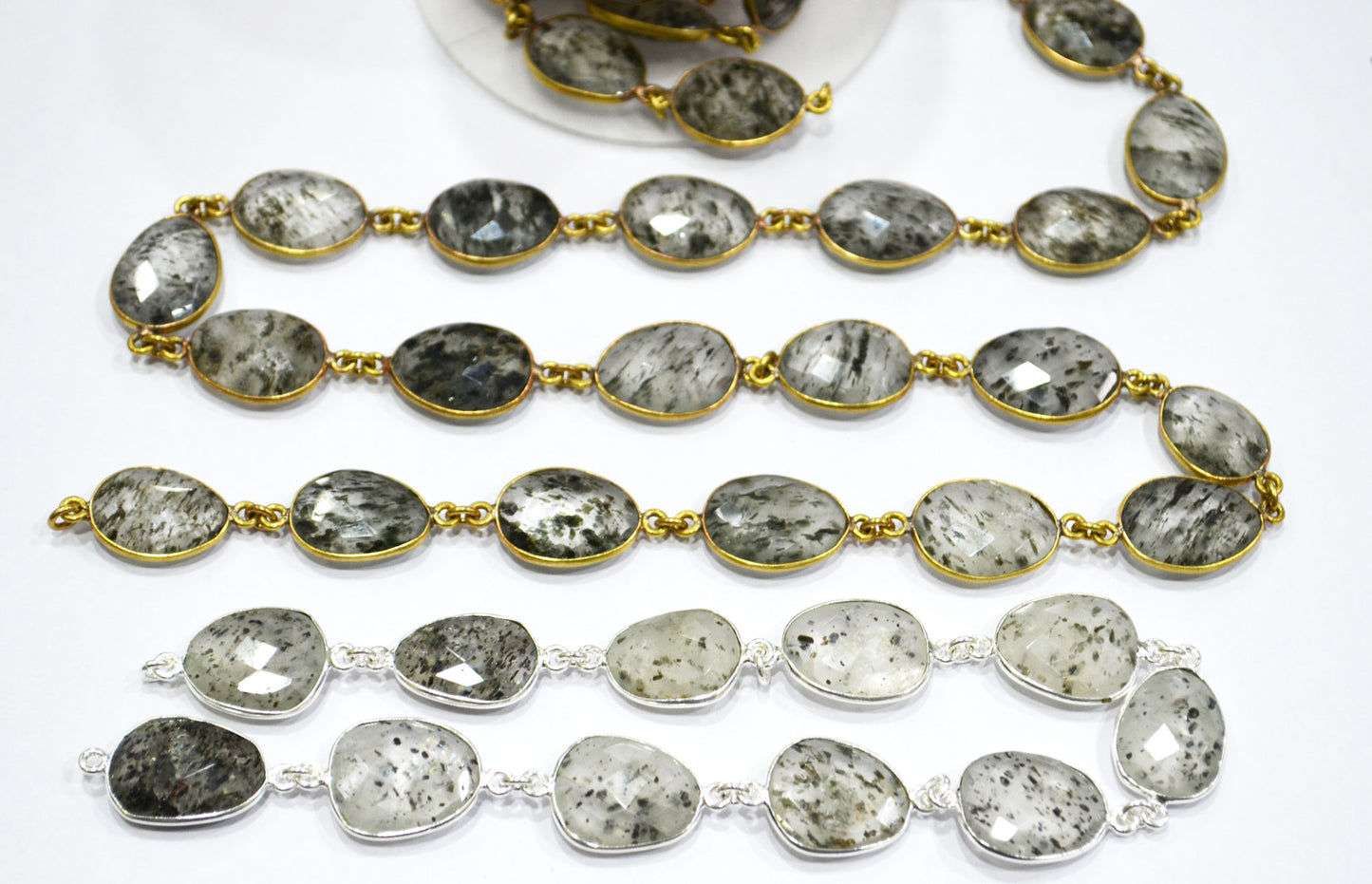 Natural Black Berry Dot Rutile Faceted Slice Shape Connector Chain , 12 - 18 mm , RB-5997