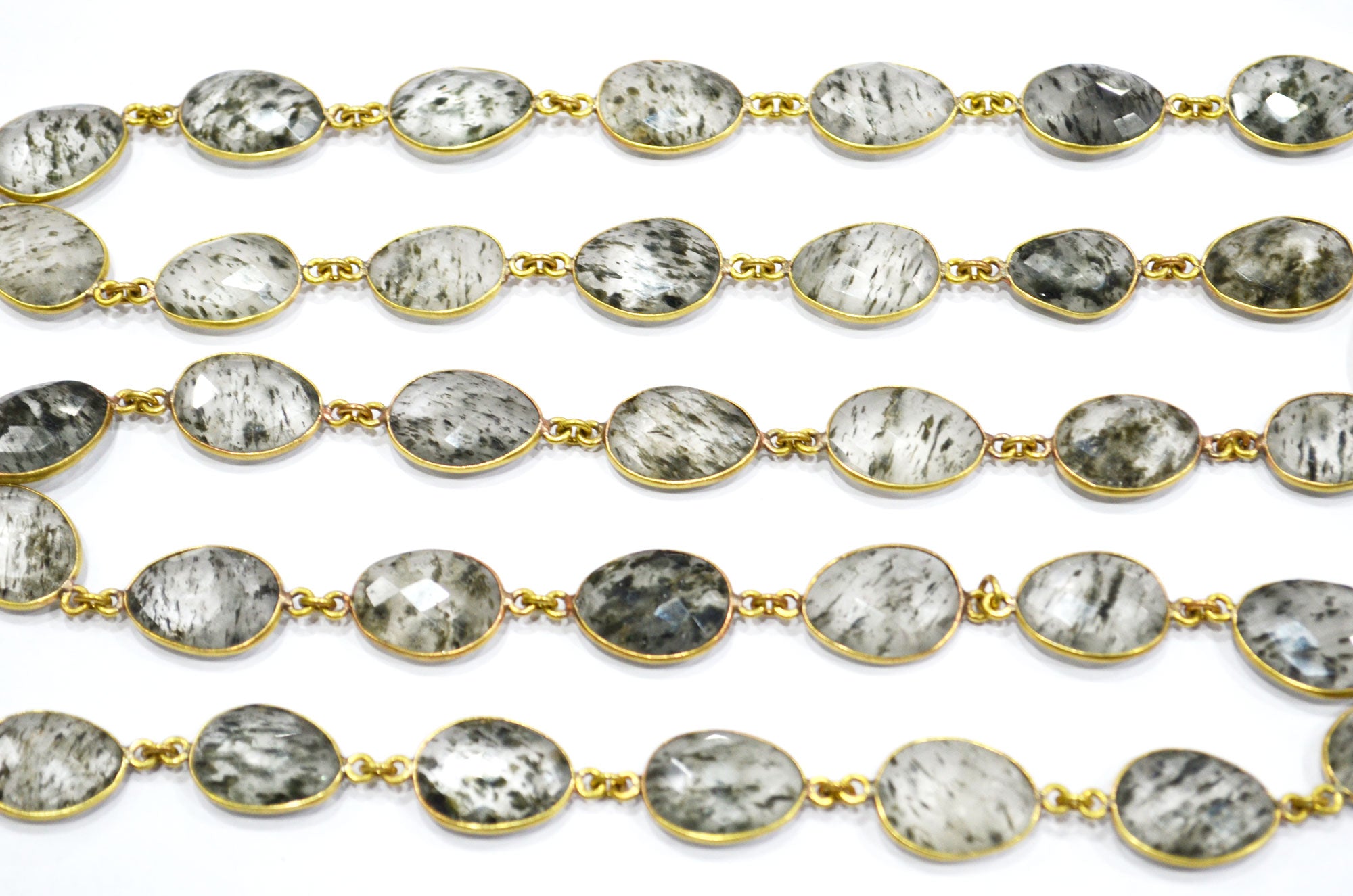 Natural Black Berry Dot Rutile Faceted Slice Shape Connector Chain , 12 - 18 mm , RB-5997