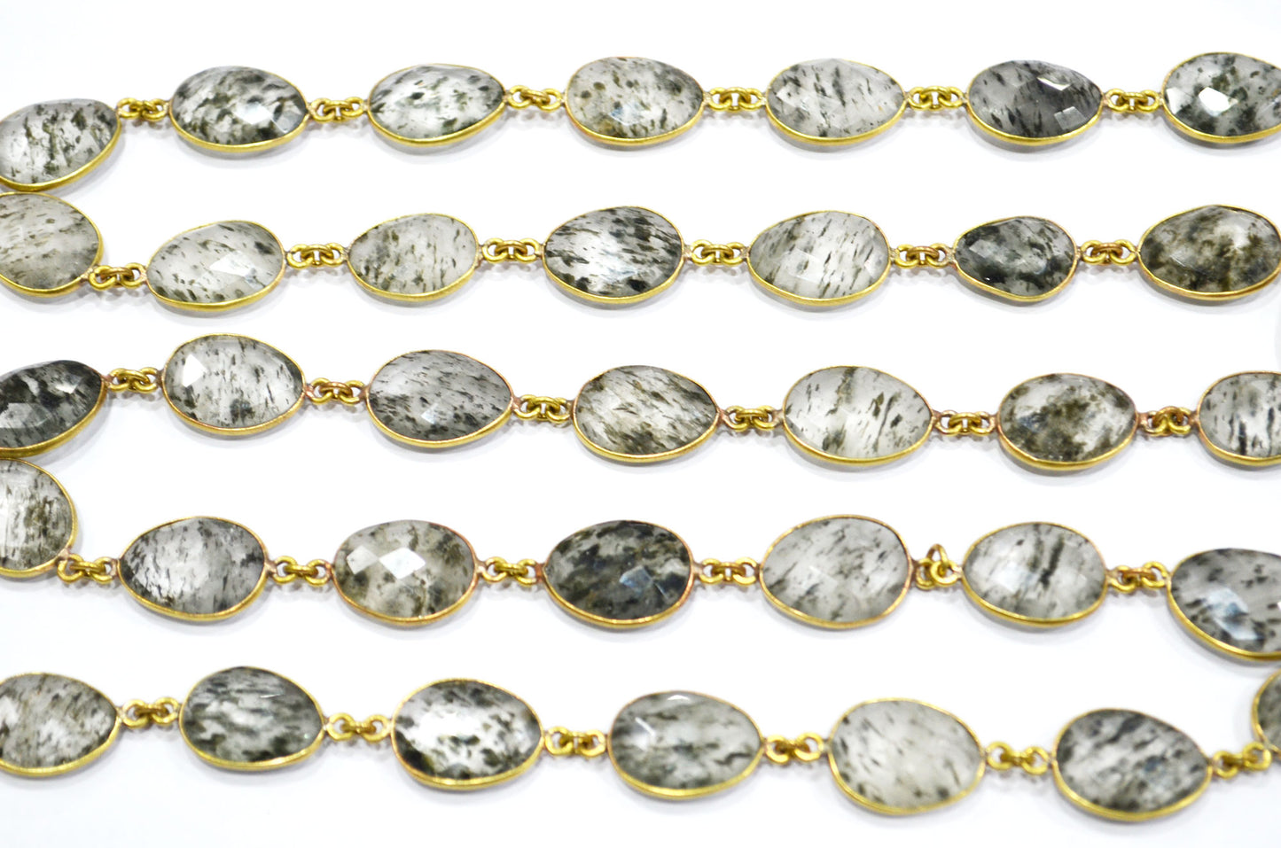 Natural Black Berry Dot Rutile Faceted Slice Shape Connector Chain , 12 - 18 mm , RB-5997