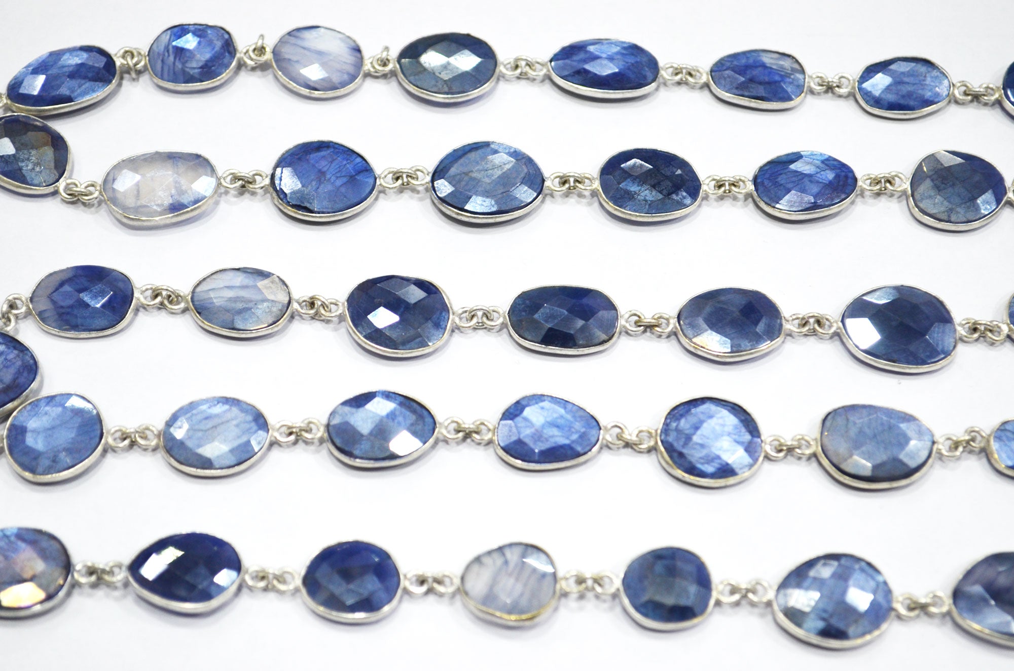 Sapphire Color Moonstone Faceted Slice Shape Connector Chain , 14 - 22 mm , RB-5998