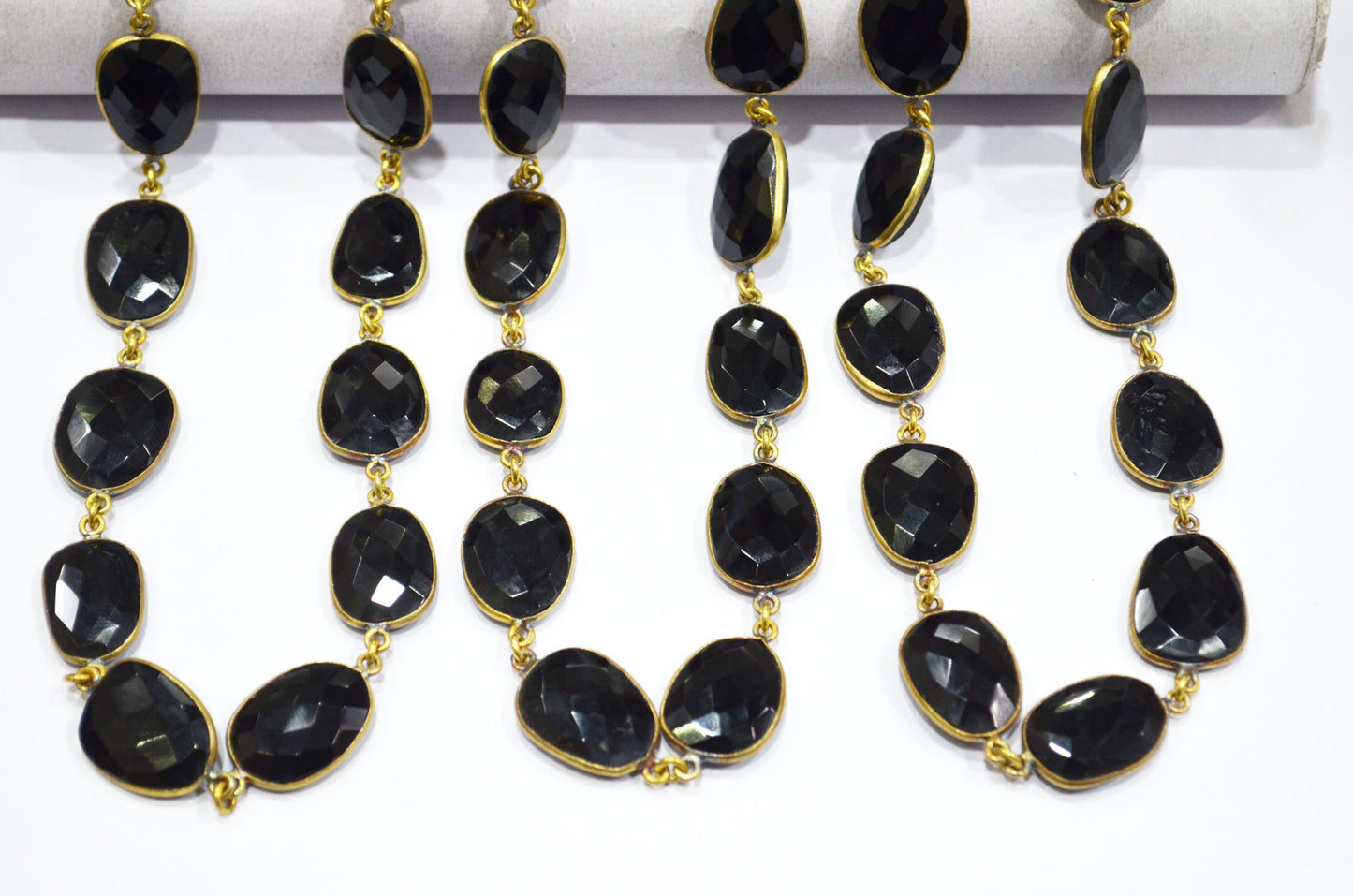 Black Onyx Faceted Slice Shape Connector Chain , 14 - 19 mm , RB-5999