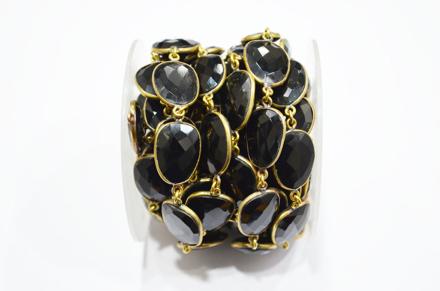 Black Onyx Faceted Slice Shape Connector Chain , 14 - 19 mm , RB-5999