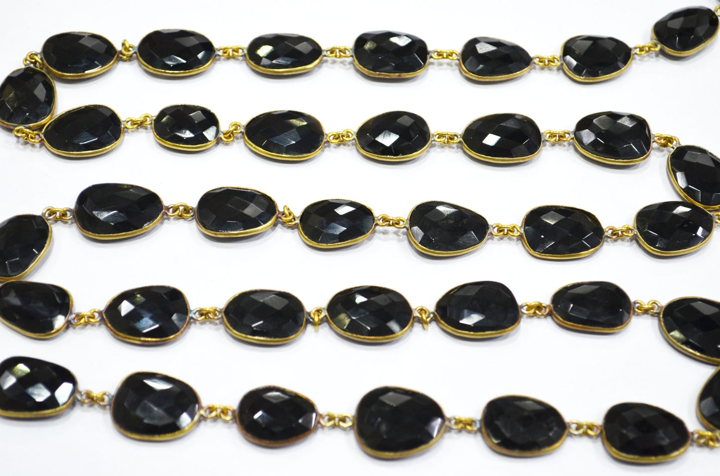Black Onyx Faceted Slice Shape Connector Chain , 14 - 19 mm , RB-5999