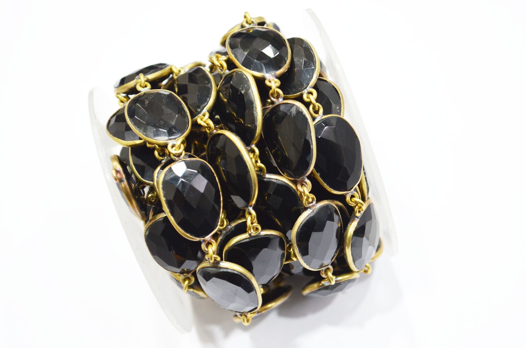Black Onyx Faceted Slice Shape Connector Chain , 14 - 19 mm , RB-5999