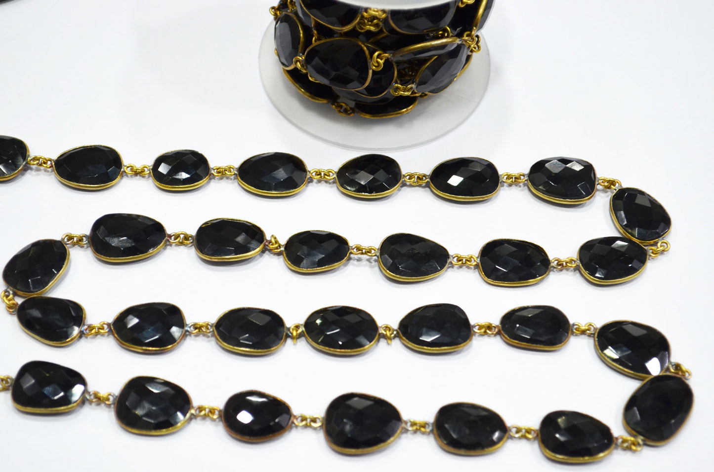 Black Onyx Faceted Slice Shape Connector Chain , 14 - 19 mm , RB-5999