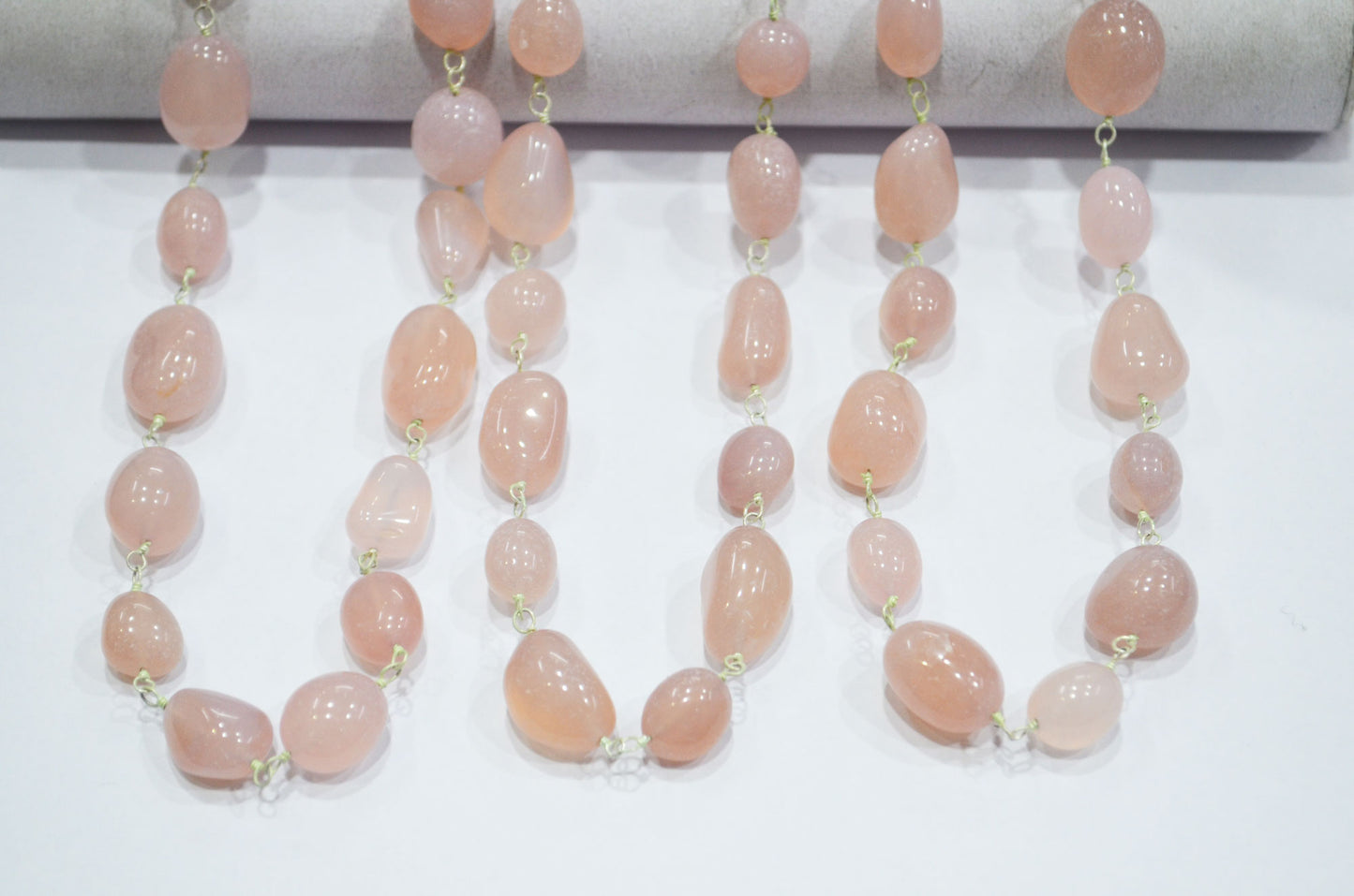 Rose Chalcedony Smooth Nuggets Rosary Beaded Chain , 10 - 16 mm , RB-6003