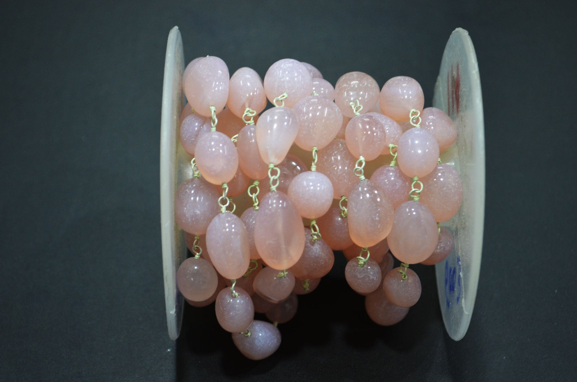 Rose Chalcedony Smooth Nuggets Rosary Beaded Chain , 10 - 16 mm , RB-6003