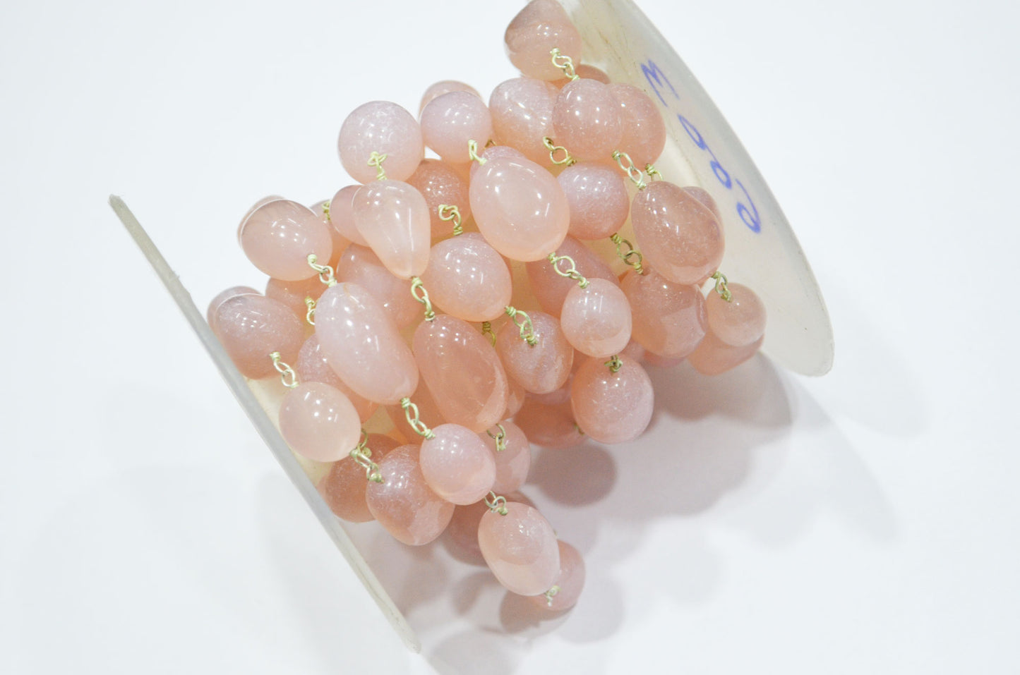 Rose Chalcedony Smooth Nuggets Rosary Beaded Chain , 10 - 16 mm , RB-6003