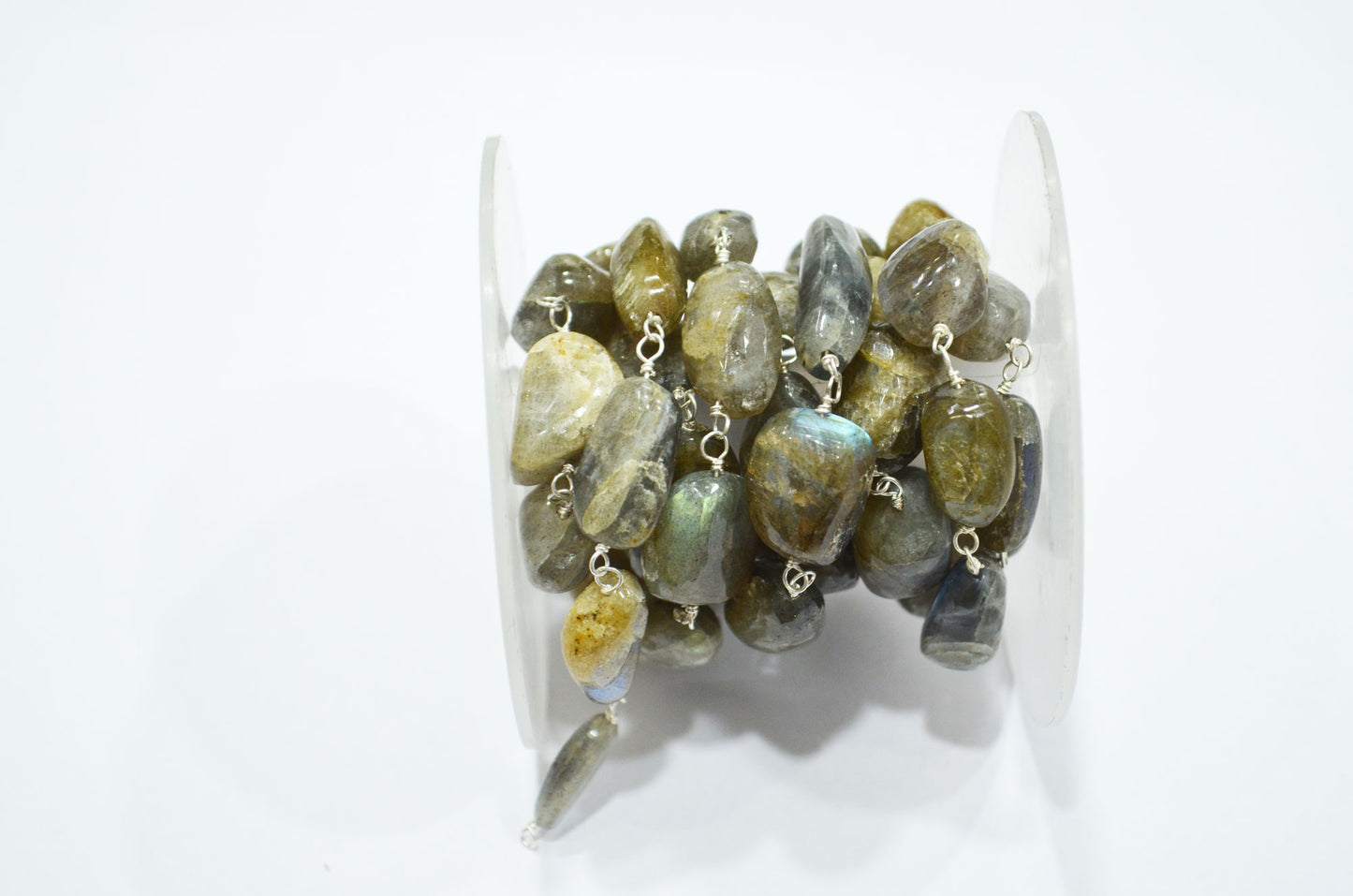 Natural Raw Organic Labradorite Smooth Rosary Beaded Chain , 8 - 14 mm , RB-6005