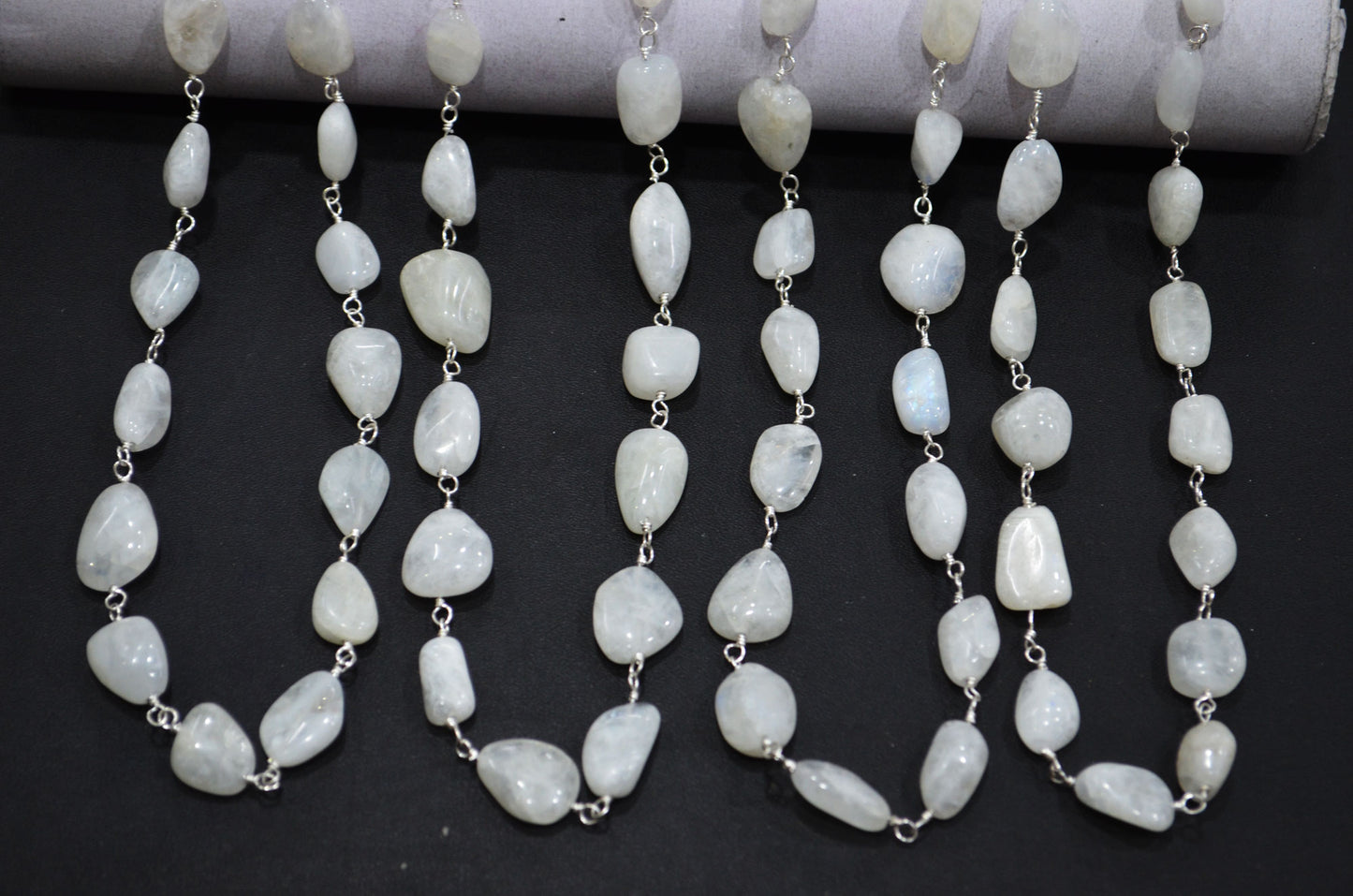 Rainbow Moonstone Smooth Rosary Beaded Chain , 8 - 14 mm , RB-6006