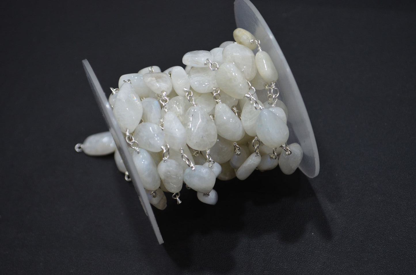 Rainbow Moonstone Smooth Rosary Beaded Chain , 8 - 14 mm , RB-6006
