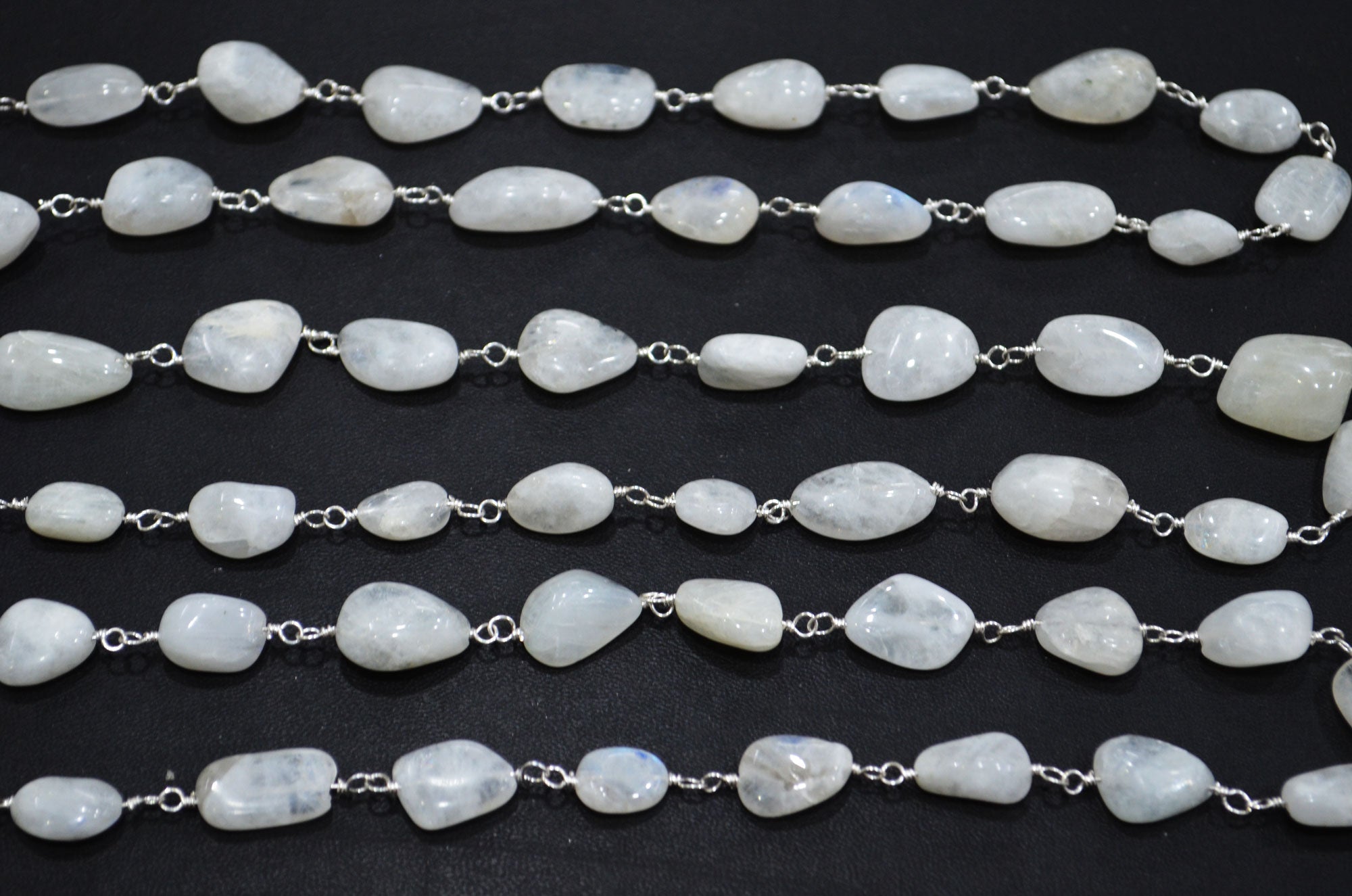 Rainbow Moonstone Smooth Rosary Beaded Chain , 8 - 14 mm , RB-6006