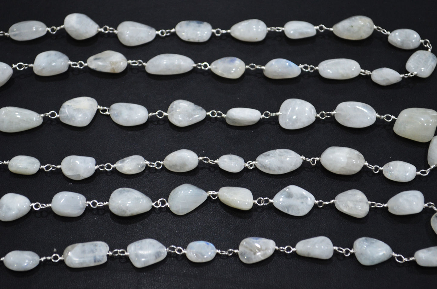 Rainbow Moonstone Smooth Rosary Beaded Chain , 8 - 14 mm , RB-6006