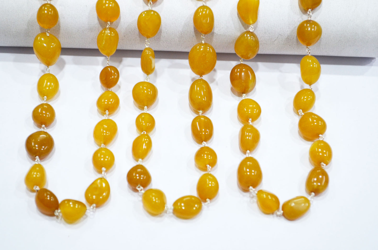 Yellow Chalcedony Smooth Nuggets Rosary Beaded Chain , 10 - 16 mm , RB-6007