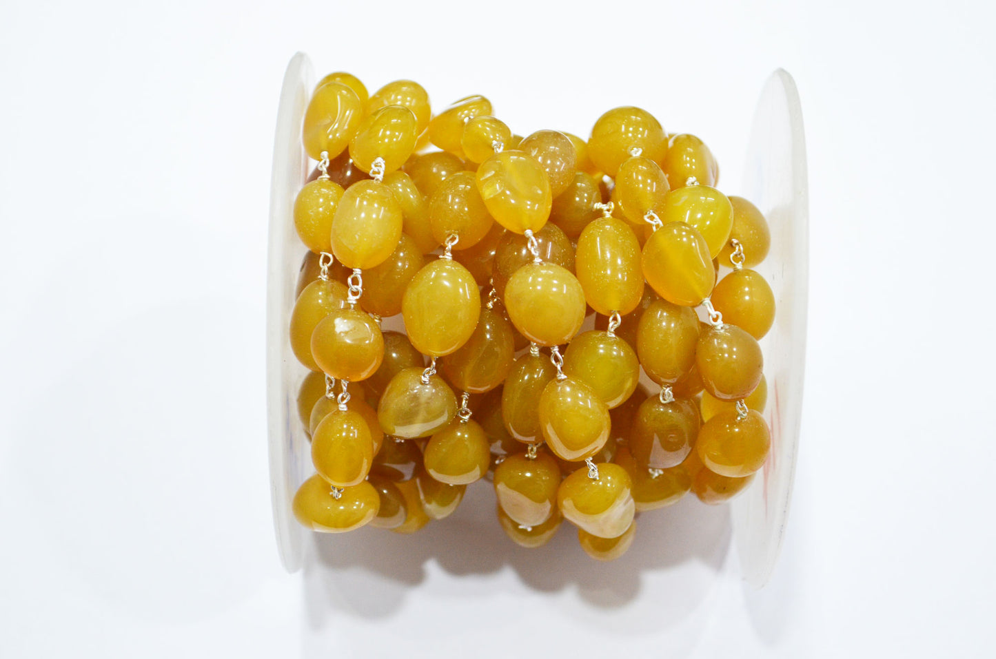 Yellow Chalcedony Smooth Nuggets Rosary Beaded Chain , 10 - 16 mm , RB-6007
