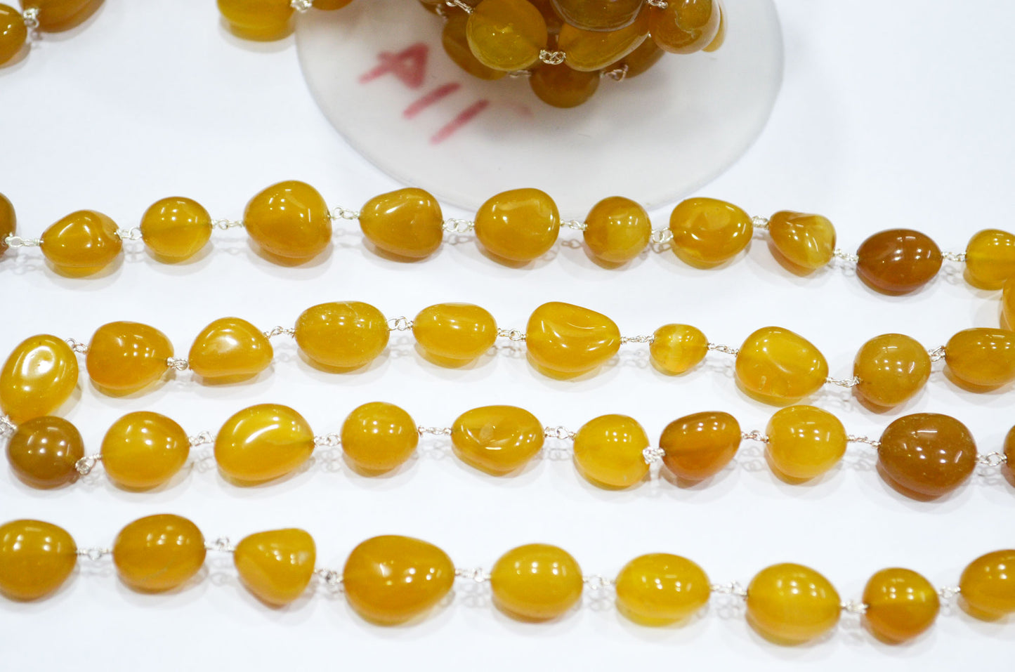 Yellow Chalcedony Smooth Nuggets Rosary Beaded Chain , 10 - 16 mm , RB-6007