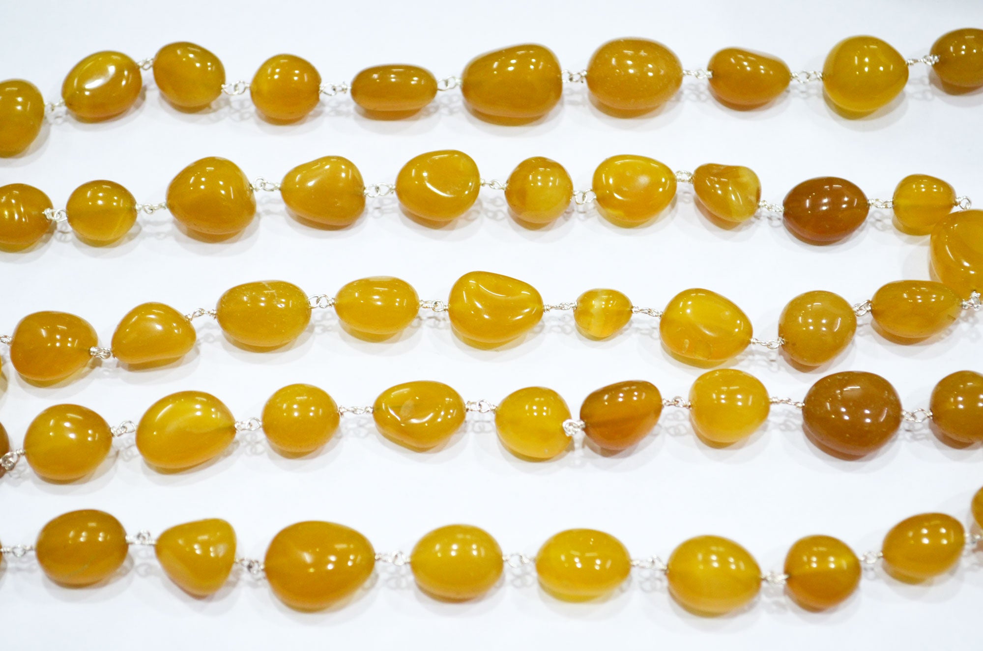 Yellow Chalcedony Smooth Nuggets Rosary Beaded Chain , 10 - 16 mm , RB-6007