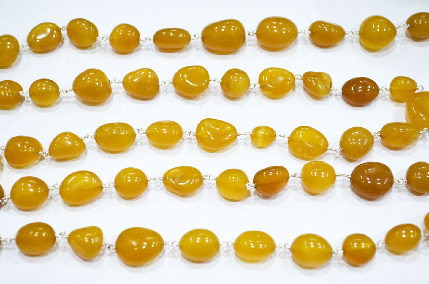 Yellow Chalcedony Smooth Nuggets Rosary Beaded Chain , 10 - 16 mm , RB-6007