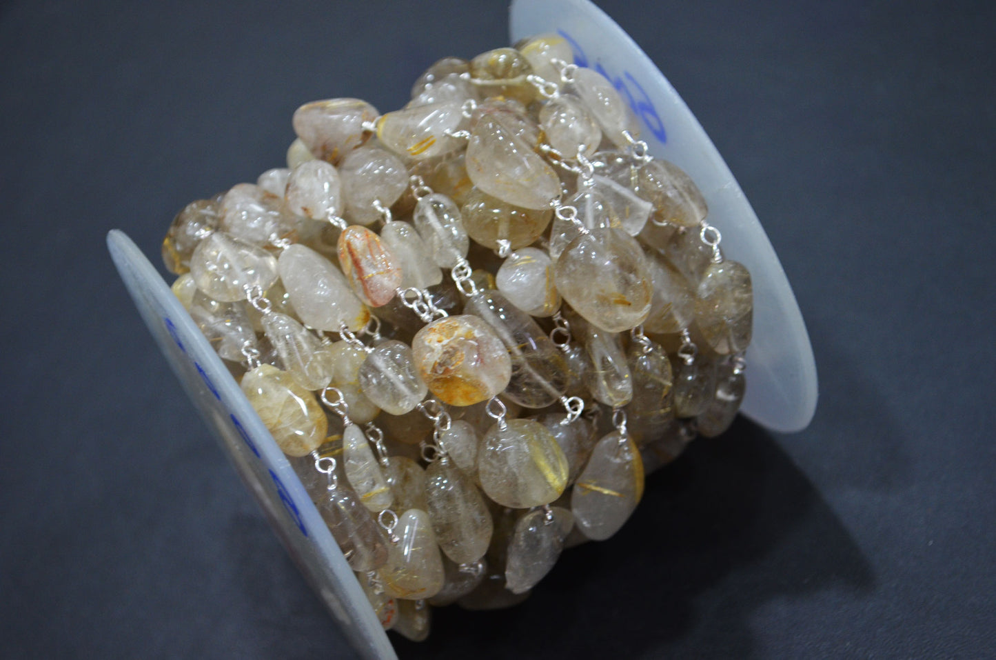 Golden Rutile Smooth Rosary Beaded Chain , 8 - 14 mm , RB-6008