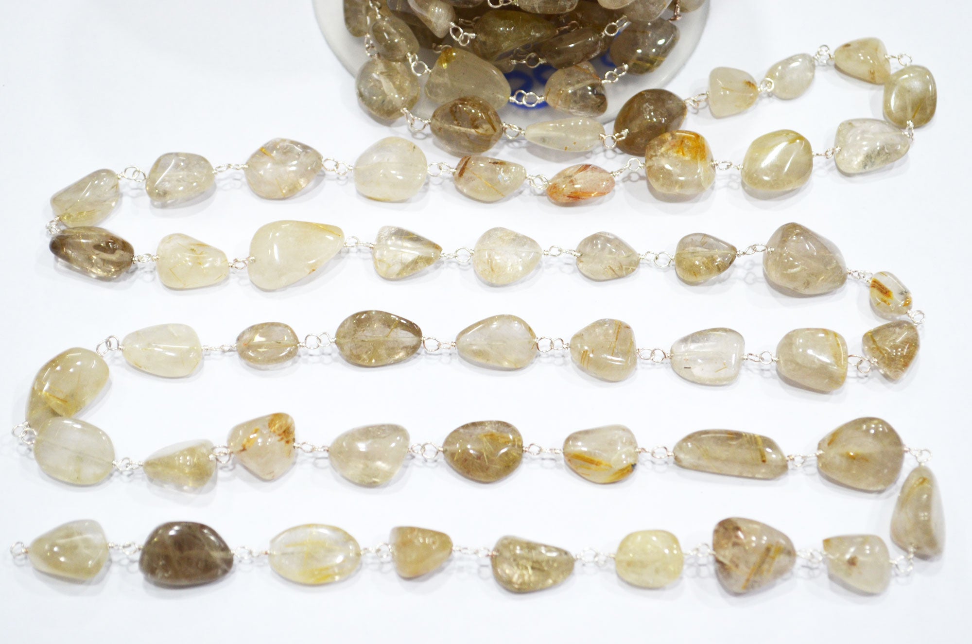 Golden Rutile Smooth Rosary Beaded Chain , 8 - 14 mm , RB-6008