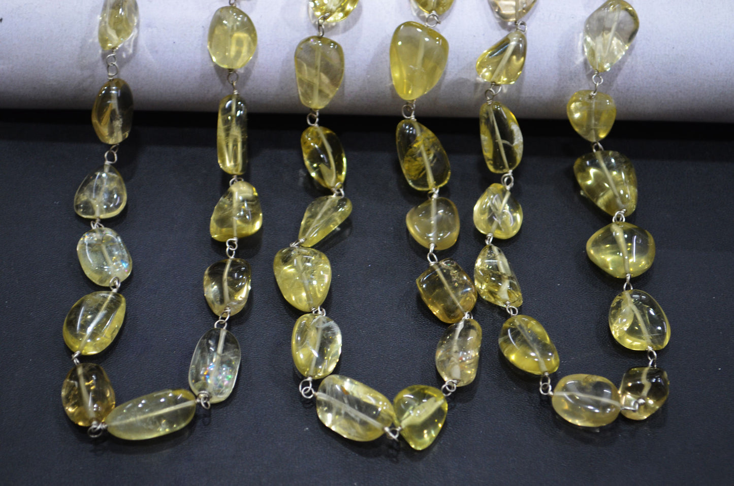 Lemon Quartz Smooth Rosary Beaded Chain , 6 - 11 mm , RB-6009