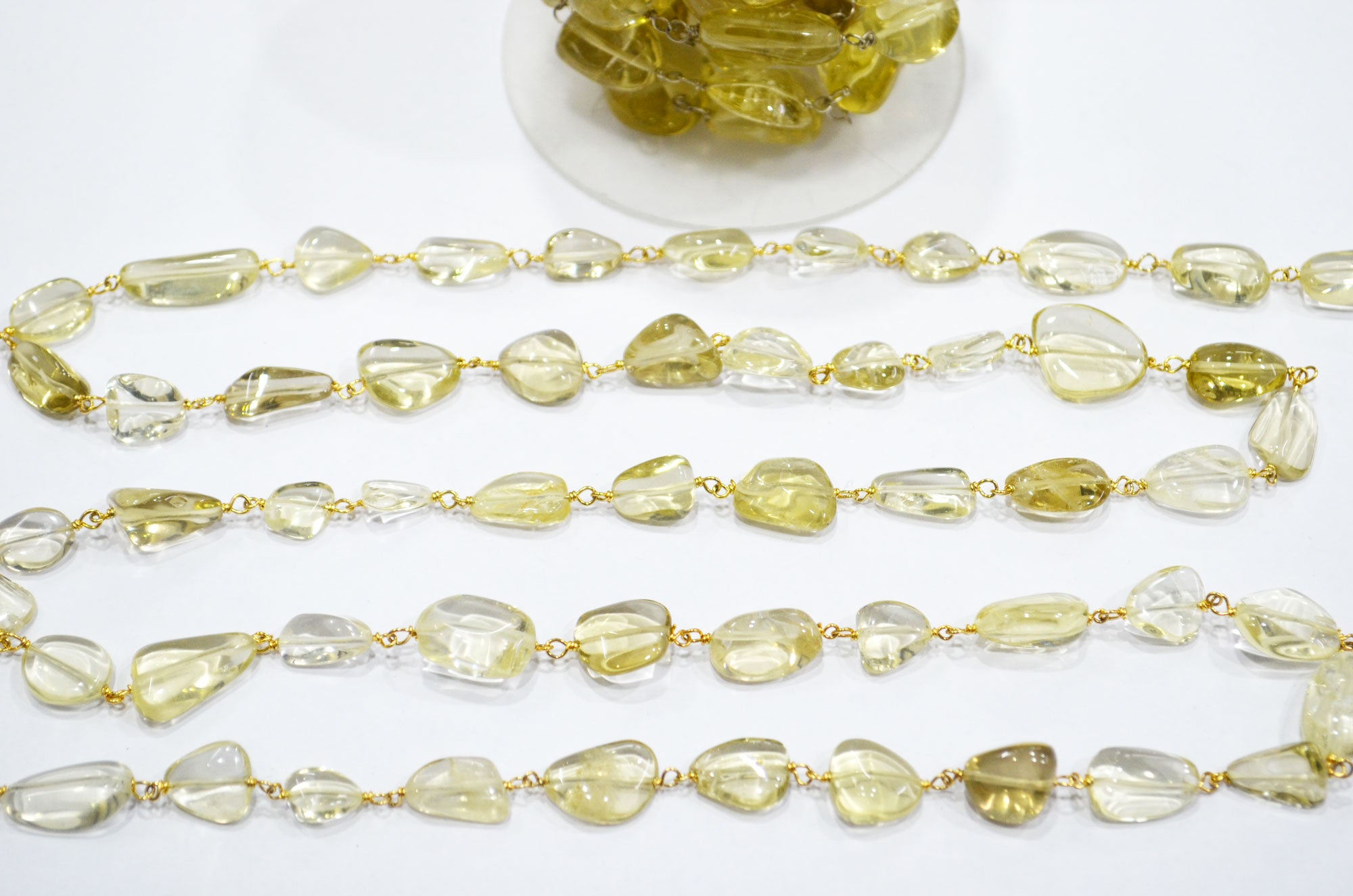Lemon Quartz Smooth Rosary Beaded Chain , 6 - 11 mm , RB-6009