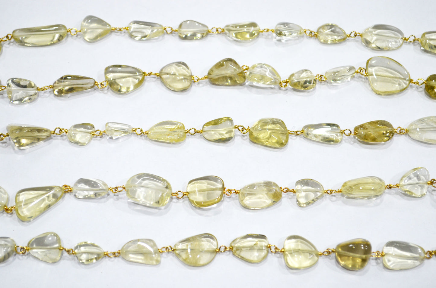 Lemon Quartz Smooth Rosary Beaded Chain , 6 - 11 mm , RB-6009