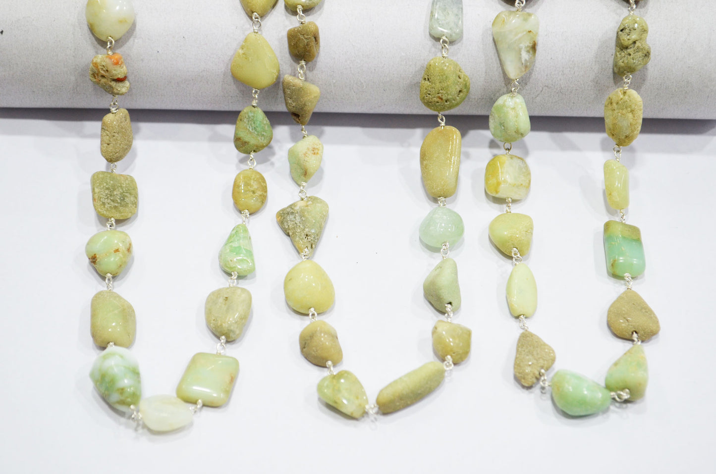 Raw Organic Chrysoprase Smooth Rosary Beaded Chain , 8 - 15 mm , RB-6010