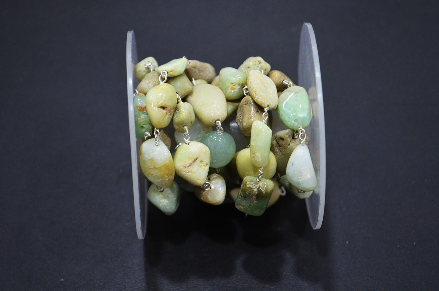 Raw Organic Chrysoprase Smooth Rosary Beaded Chain , 8 - 15 mm , RB-6010