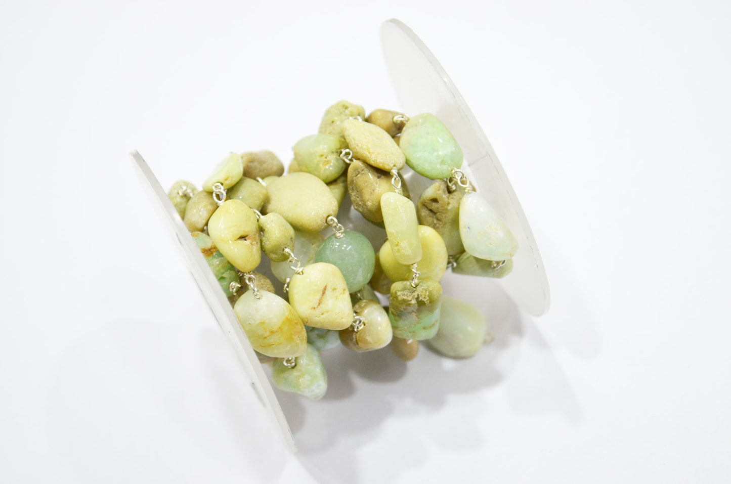 Raw Organic Chrysoprase Smooth Rosary Beaded Chain , 8 - 15 mm , RB-6010