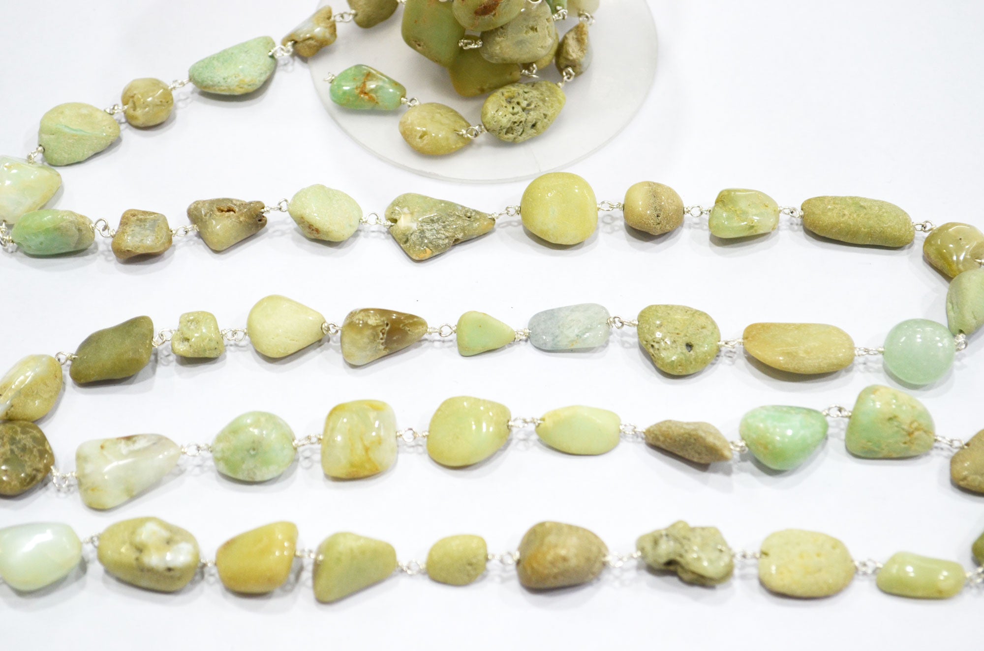 Raw Organic Chrysoprase Smooth Rosary Beaded Chain , 8 - 15 mm , RB-6010