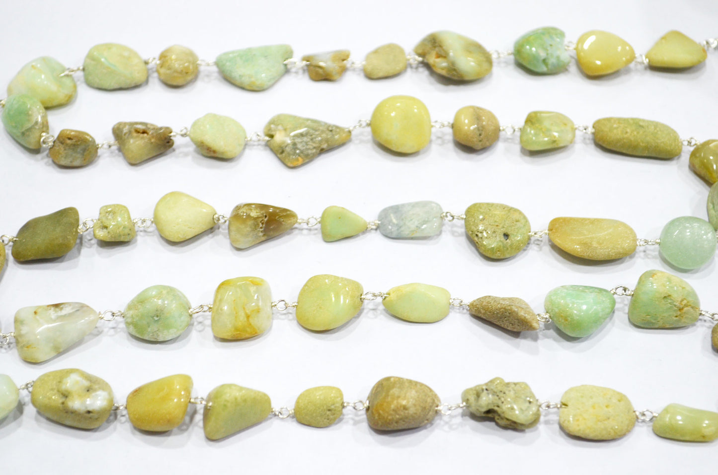 Raw Organic Chrysoprase Smooth Rosary Beaded Chain , 8 - 15 mm , RB-6010