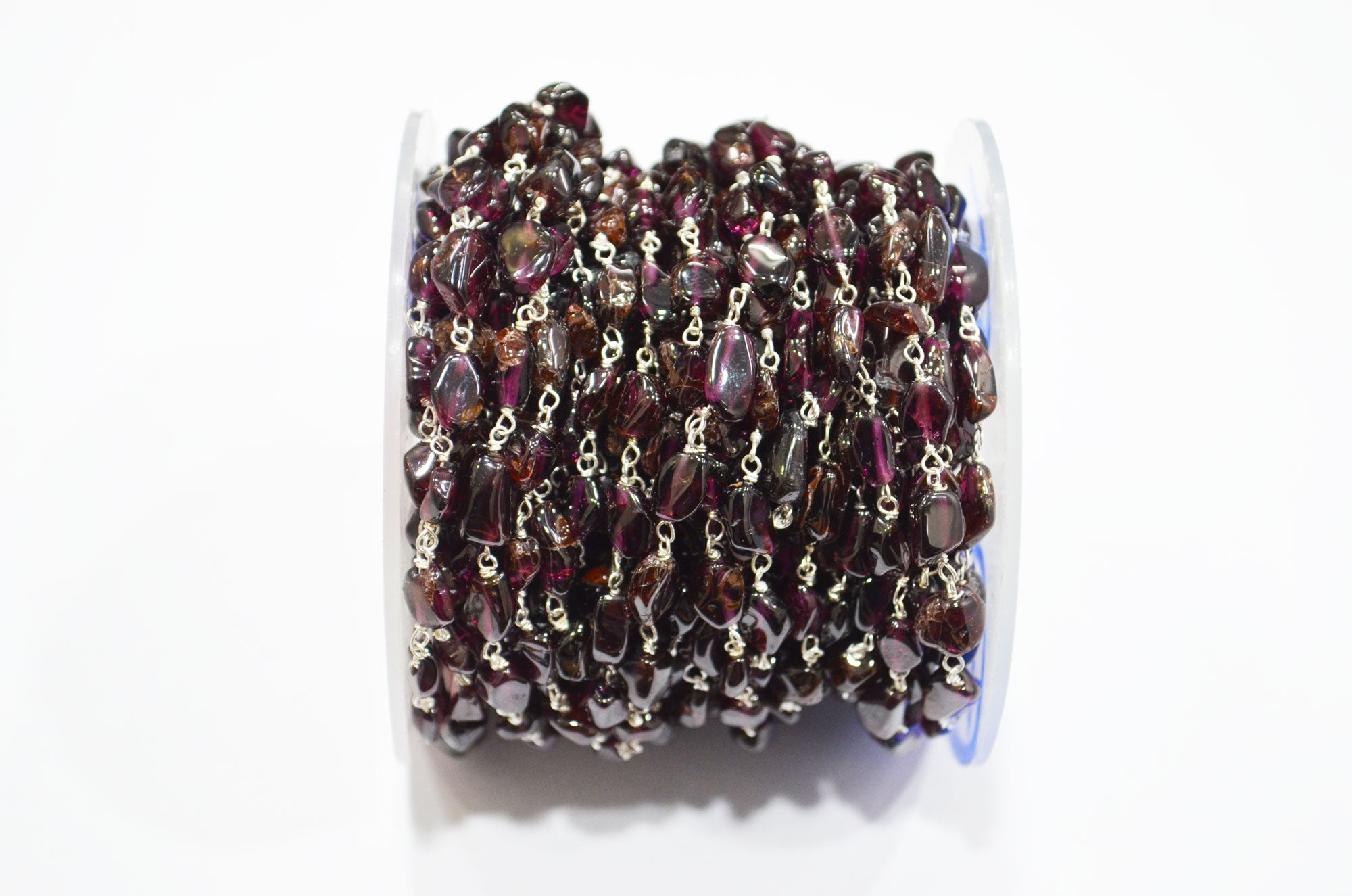 Natural Raw Organic Rhodolite Garnet Smooth Rosary Beaded Chain , 4 - 7 mm , RB-6011