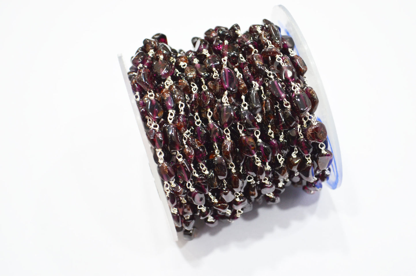 Natural Raw Organic Rhodolite Garnet Smooth Rosary Beaded Chain , 4 - 7 mm , RB-6011