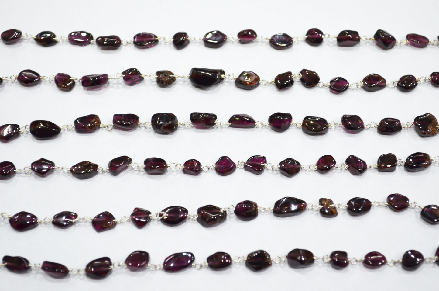 Natural Raw Organic Rhodolite Garnet Smooth Rosary Beaded Chain , 4 - 7 mm , RB-6011